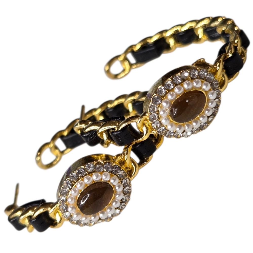 18k Gold Plated Tigers Woven Leather Hoop Earrings - Picture 4 of 5